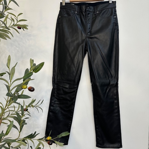 GAP Brown Faux Leather ‘90s Straight High Rise Pants – Size 29 (8P) - Picture 1 of 4